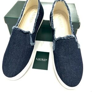 Lauren Ralph Lauren Jinny Fray Blue Denim Slip-On Shoes NWT